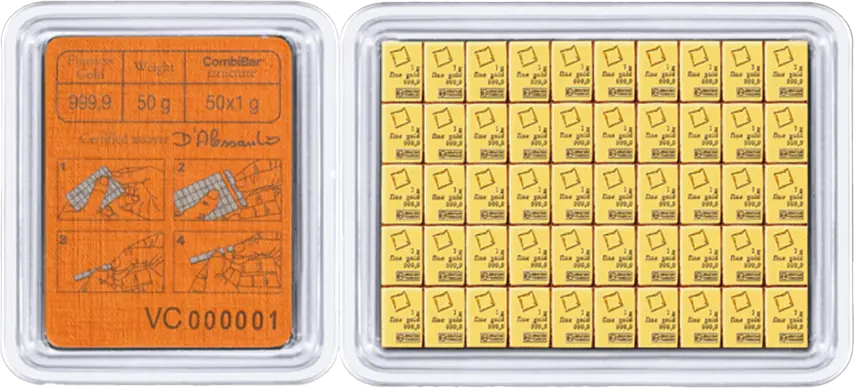 50 x 1 gr Combibar® Oro Valcambi